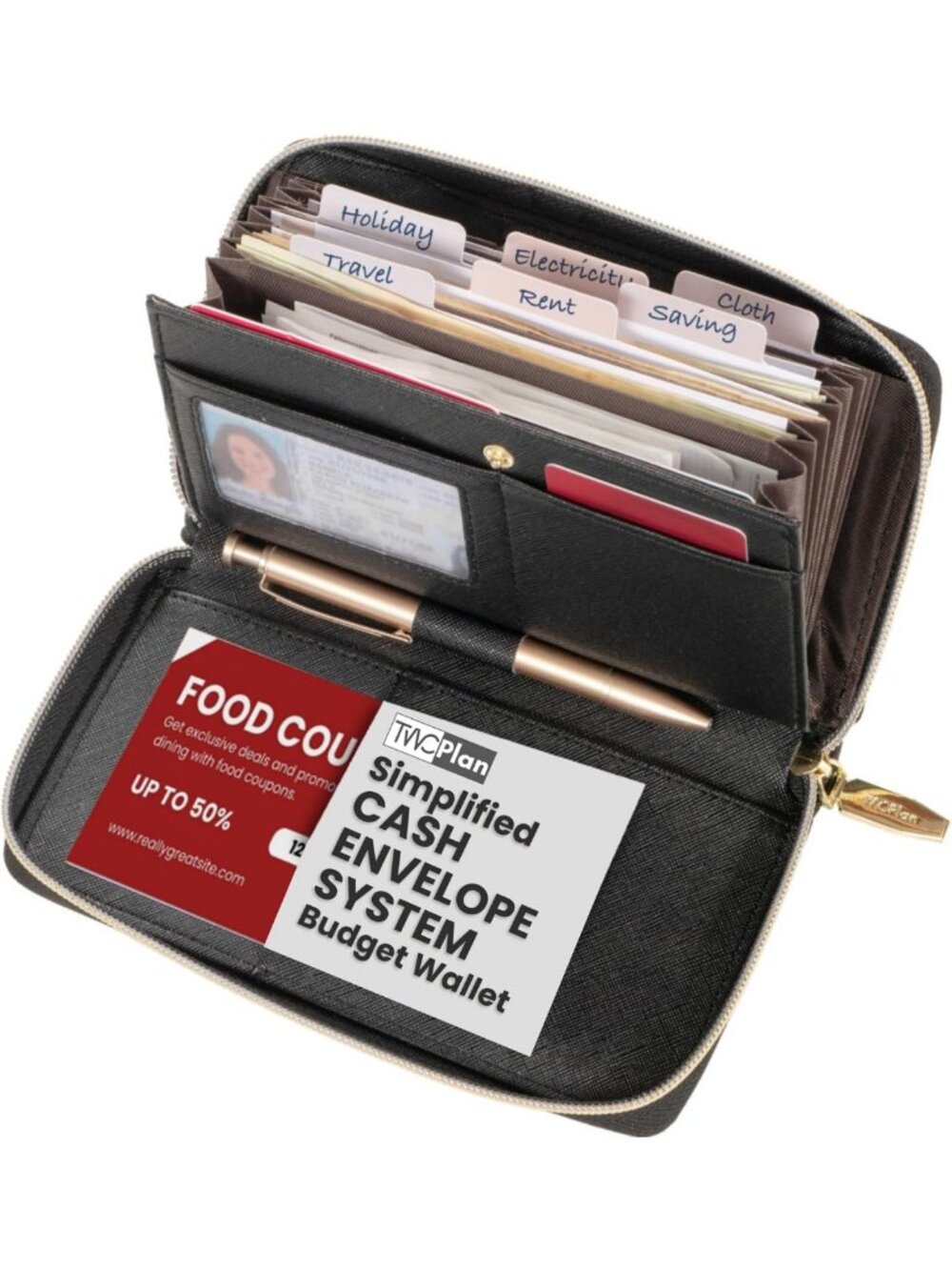 Multi-Pocket Cash Stuffing Wallet | Budget Organizer & Expense Tracker | Leather